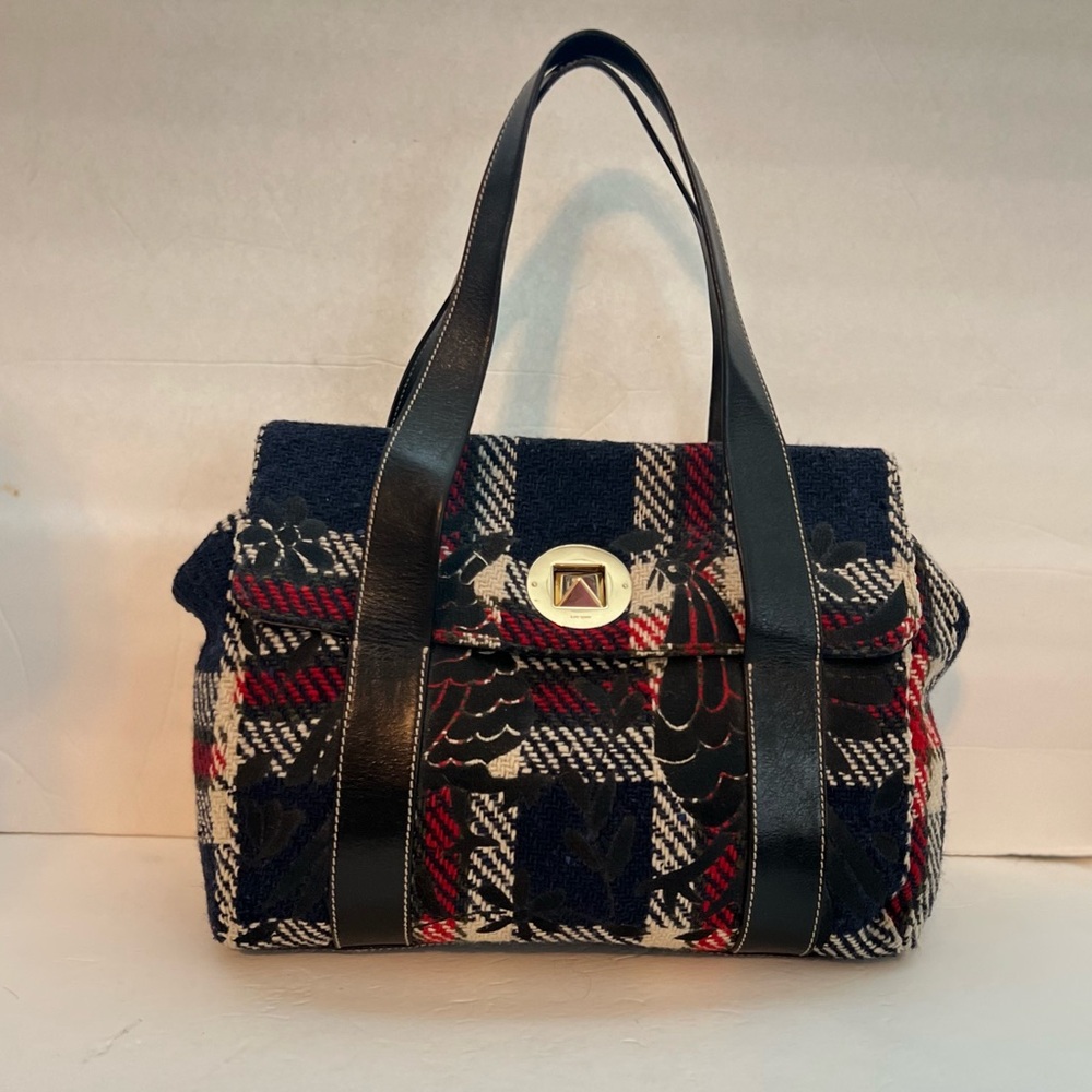 Kate Spade Plaid Tote Bag with Embroidered Black Accents